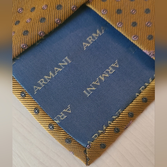 ARMANI Gold/Bronze vintage 100% silk tie - Picture 7 of 13